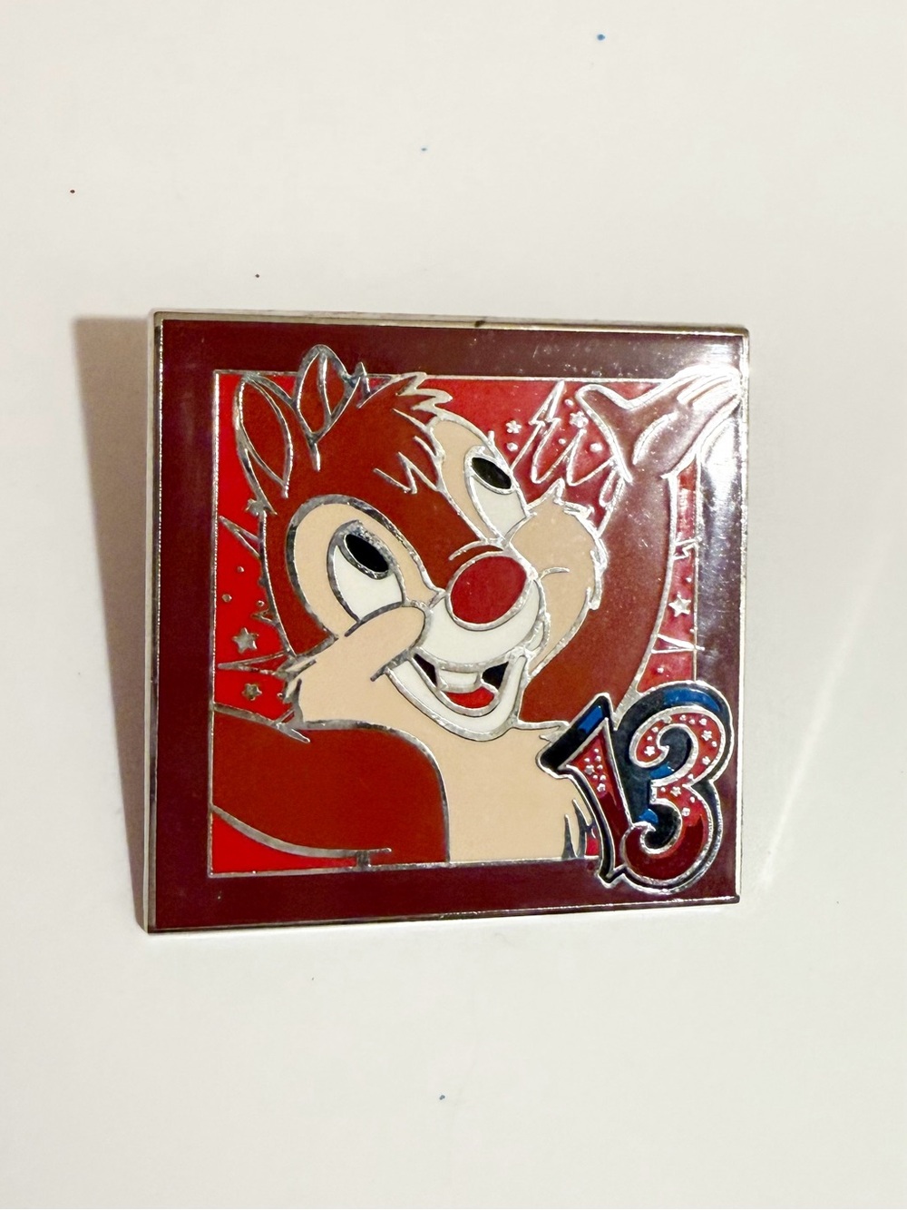 Disney Chip Decorative Wall Pin in Red and Cream with '13' Accent